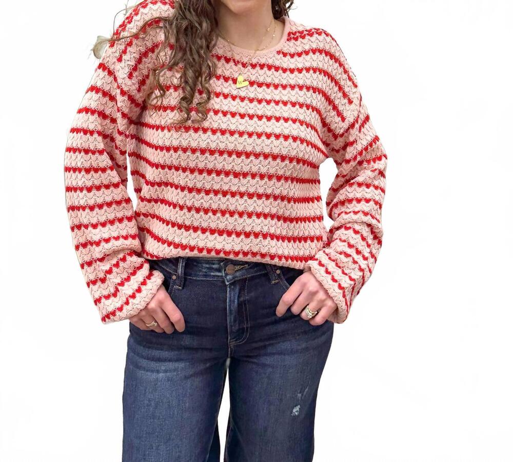 NEW HEM & THREAD heart knit sweater in pink